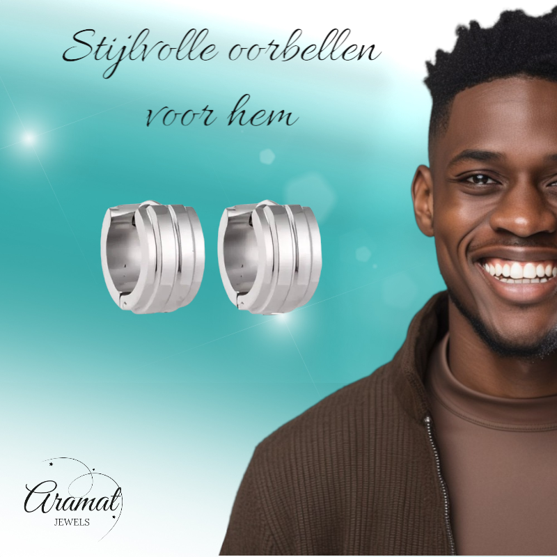 Zilverkleurige Klapcreolen - RVS - Twee Strepen - 13 mm - Uniseks