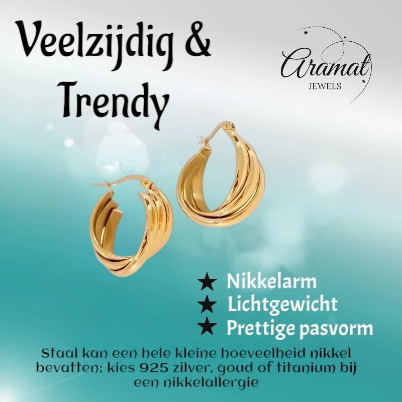 Multi Oorringen RVS Goudkleurig – 22mm – 3 Gladde Hoepels - oor6325 - 67351 - Oorringen kopen# - 22mm - alles - cadeau