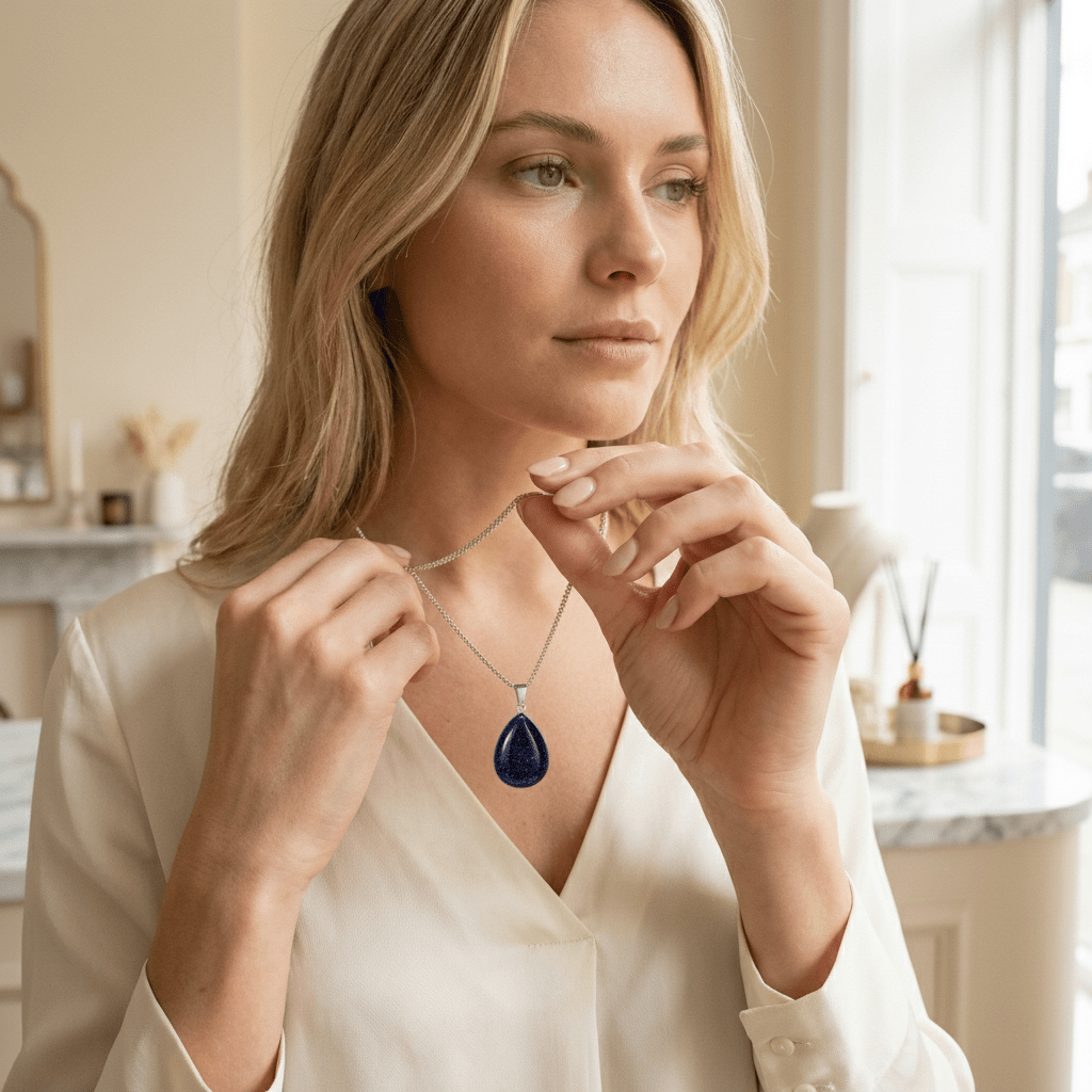 natuursteenhanger Druppel Zandsteen blauw - Aramat Jewels - Hangers - cadeautip