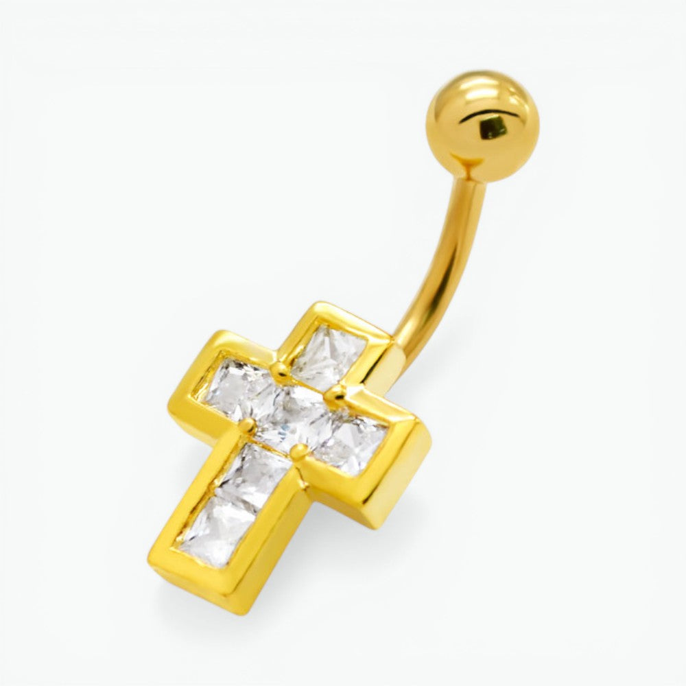 Gold-colored Stylish Navel Piercing with Zirconia