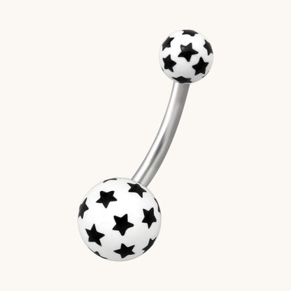 Piercing nombril en acier étoile avec boules acryliques