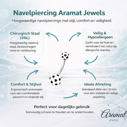 Piercing nombril en acier étoile avec boules acryliques