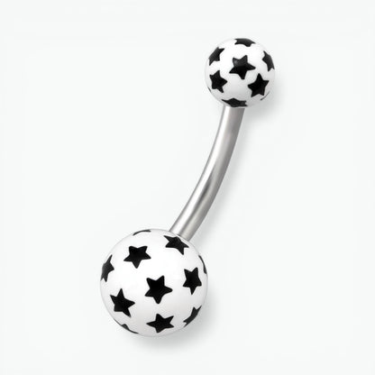 Piercing nombril en acier étoile avec boules acryliques