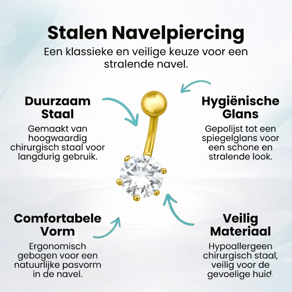 Piercing nombril en acier doré avec fleur en zircone