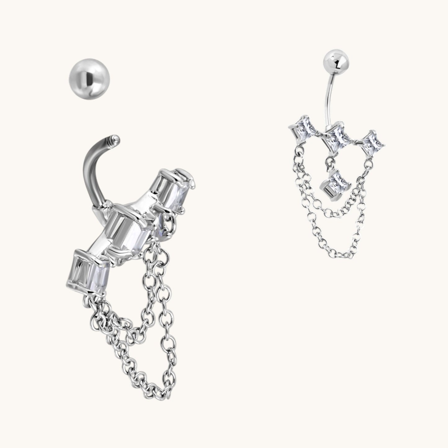 Magnifique piercing de nombril en zircone couleur argent
