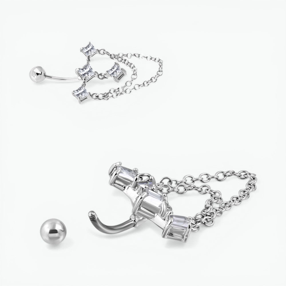 Magnifique piercing de nombril en zircone couleur argent