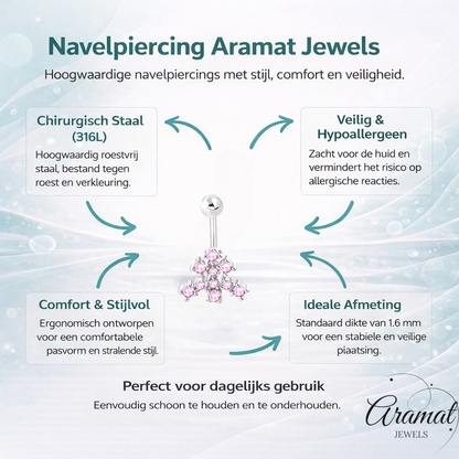 Piercing nombril en acier avec zircon rose