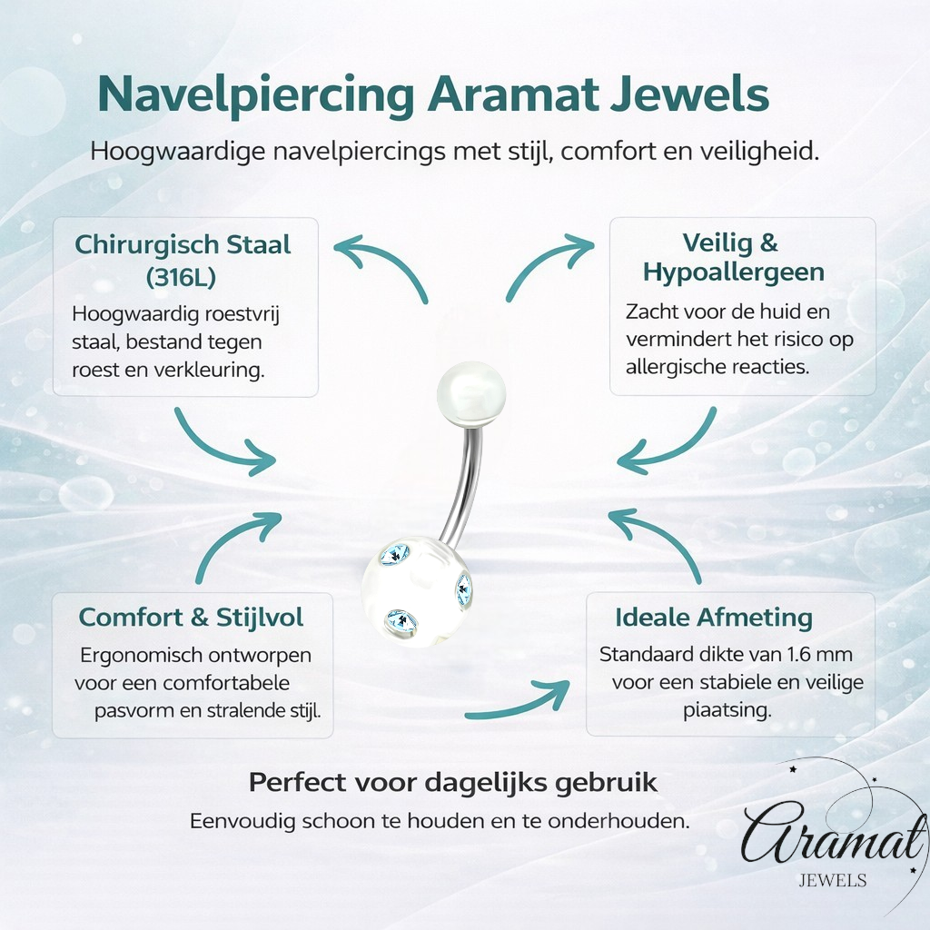 Piercing nombril luxueux en acier cristal avec pierre 