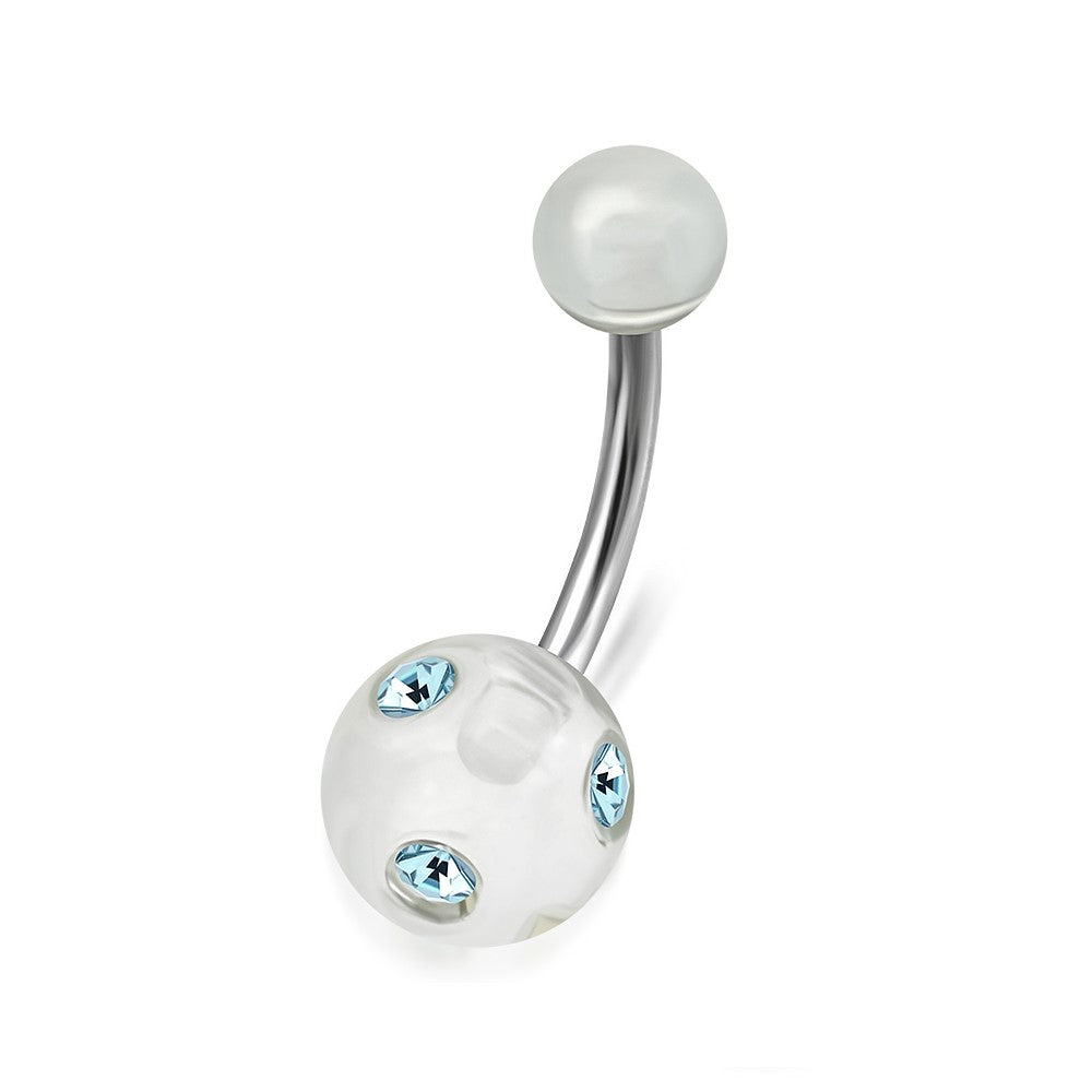 Luxe Kristallen Stalen Navelpiercing met Steentje Transparant-blauw | Lichaamssieraden