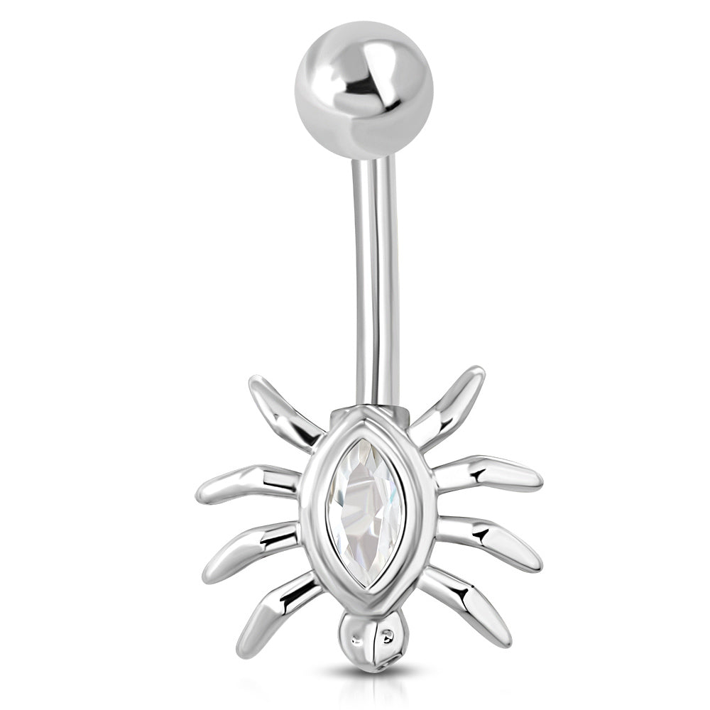 Zilverkleurige Spin Navelpiercing Met Witte Zirkonia Steen Van Aramat Jewels