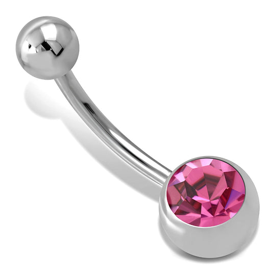 Roze Zirkonia Stalen Navelpiercing Met Chirurgisch Stalen Pink Jewel Stone Belly Ring.
