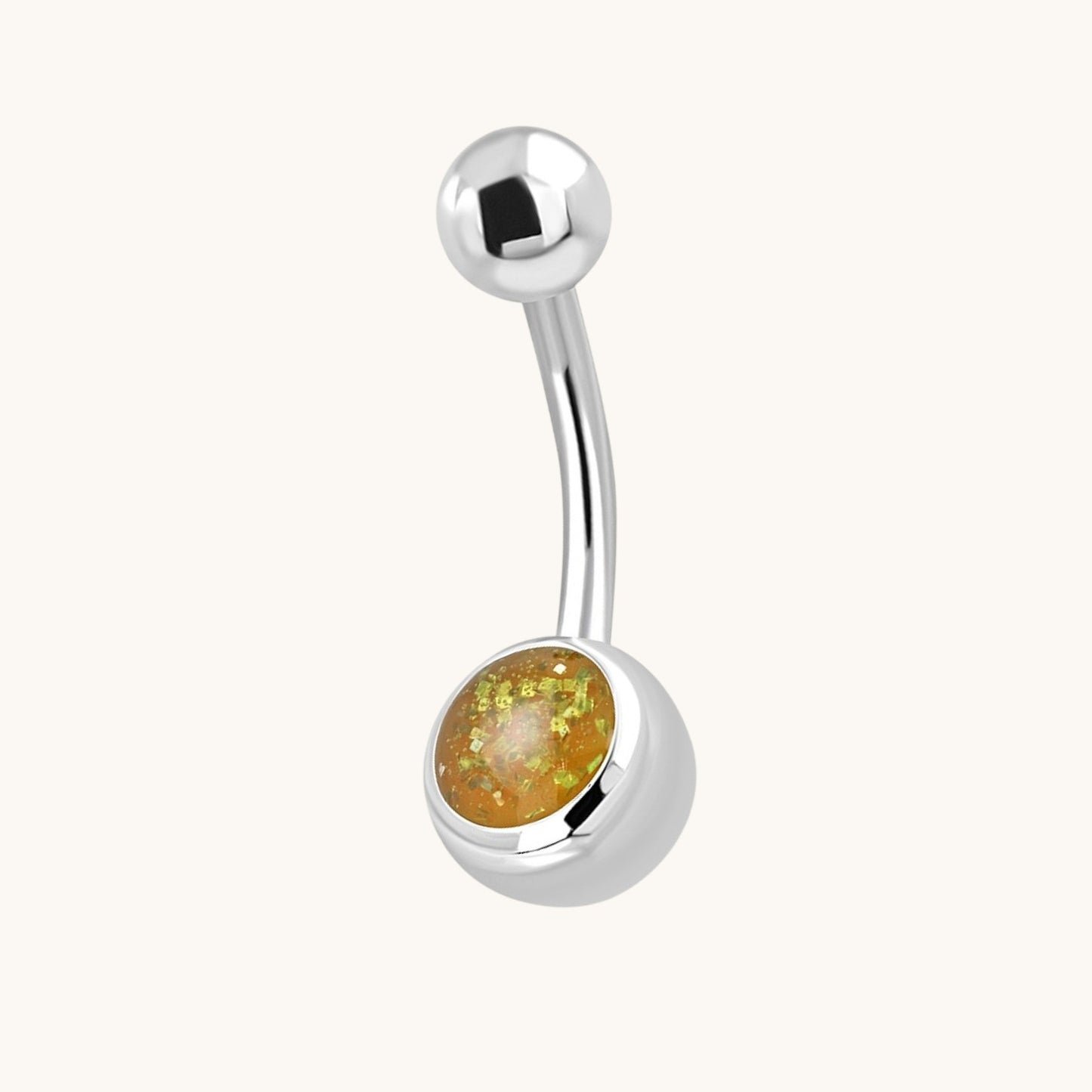 Yellow Glitter Stone Steel Navel Piercing
