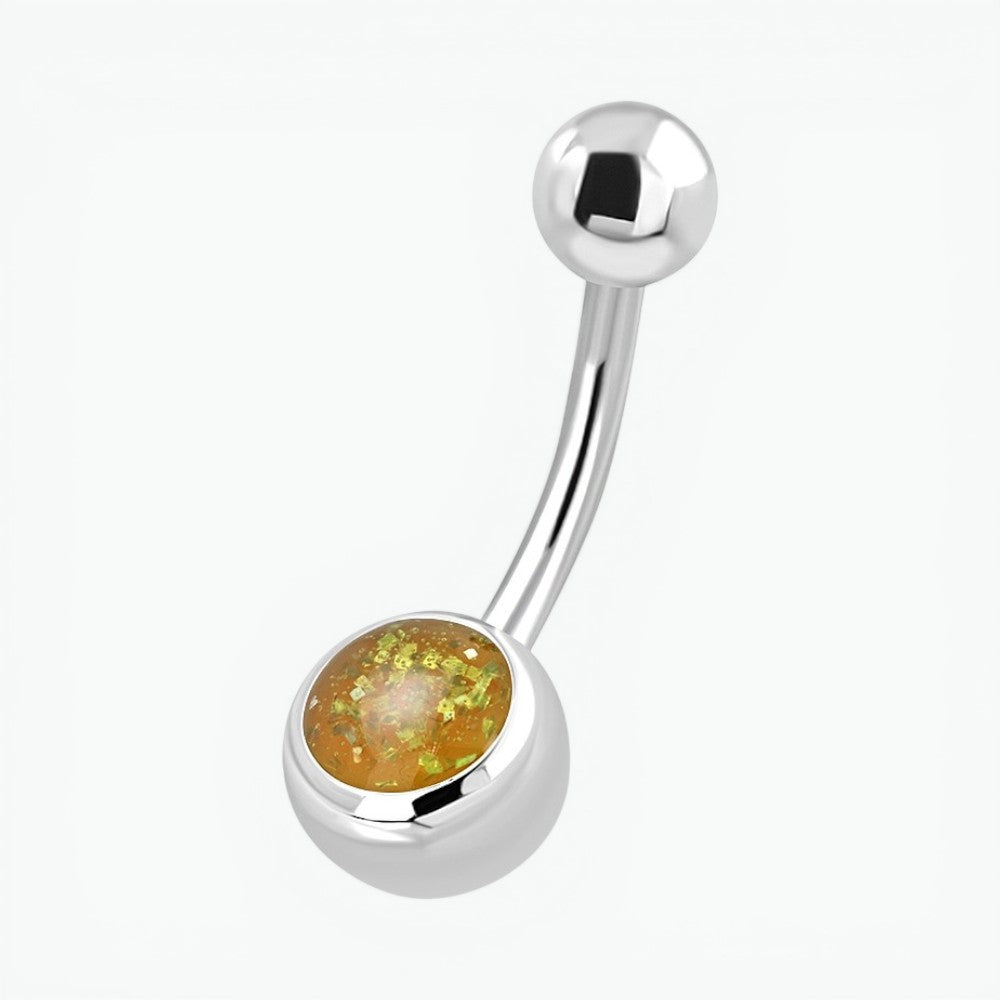 Yellow Glitter Stone Steel Navel Piercing
