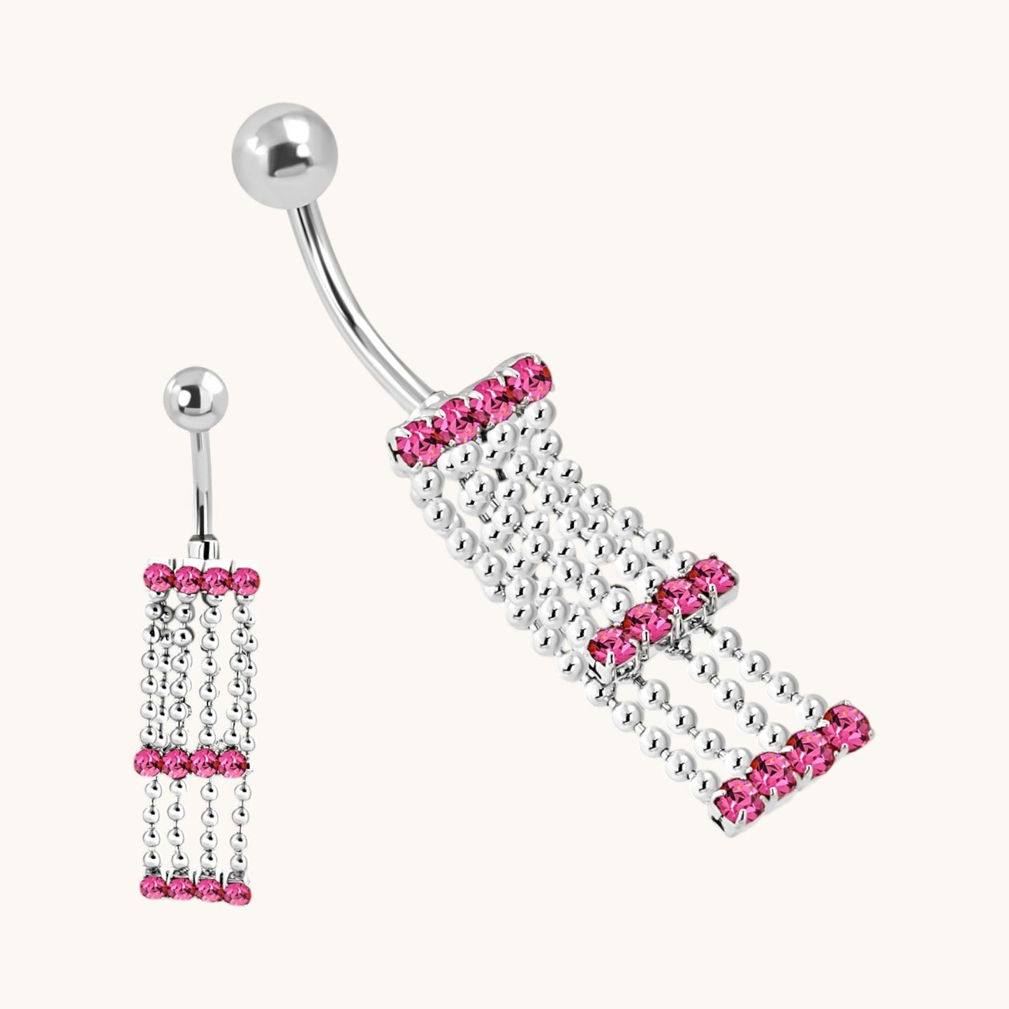 Piercing nombril en zircon rose avec chaînes