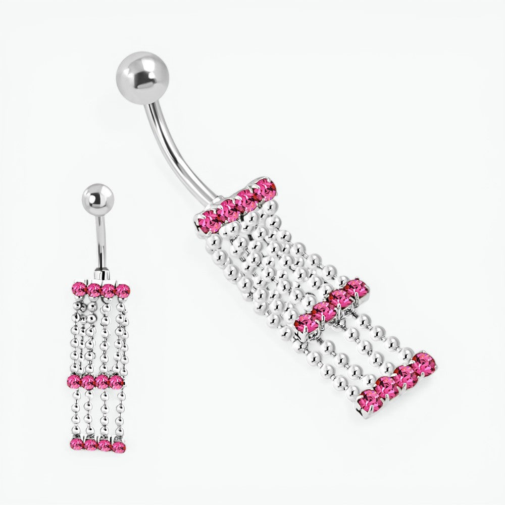 Piercing nombril en zircon rose avec chaînes