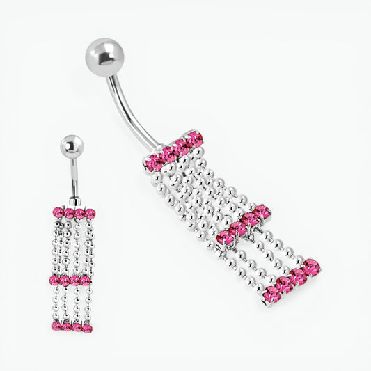 Piercing nombril en zircon rose avec chaînes