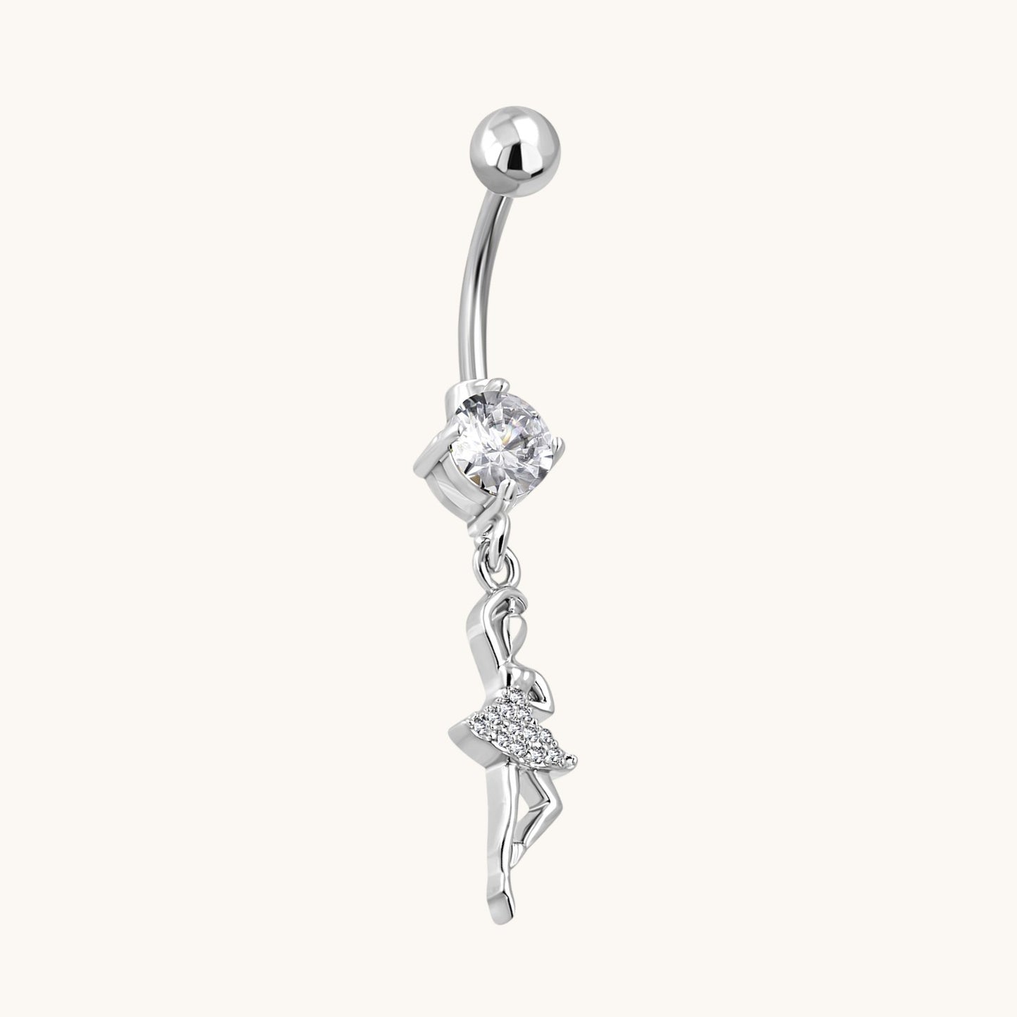 Steel navel piercing with ballerina pendant
