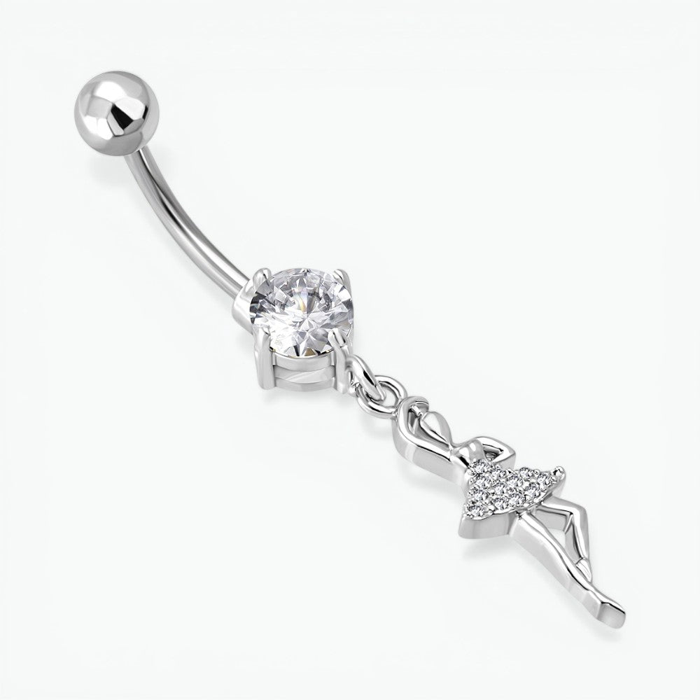 Steel navel piercing with ballerina pendant