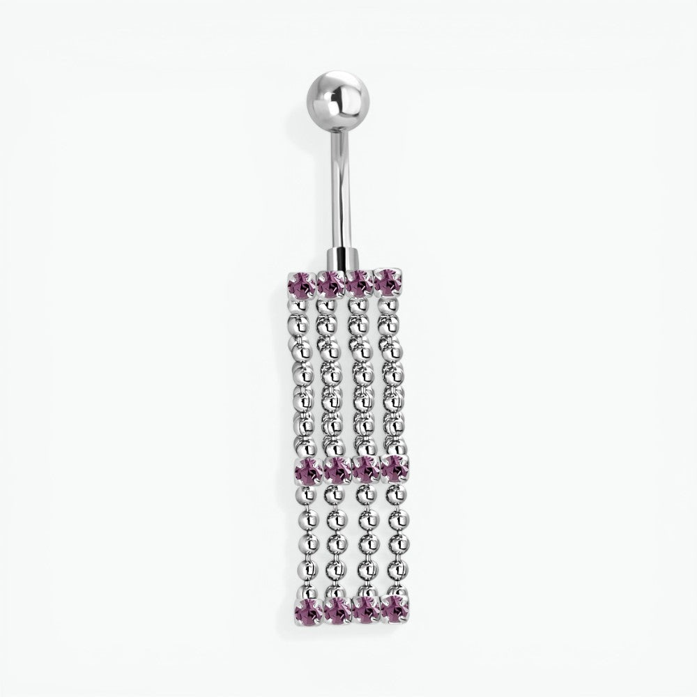 Purple Zirconia Navel Piercing with Chains