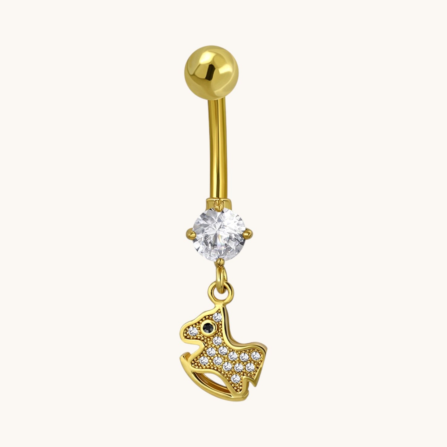 Stylish Gold-Colored Rocking Horse Navel Piercing