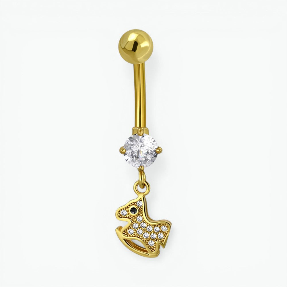 Stylish Gold-Colored Rocking Horse Navel Piercing