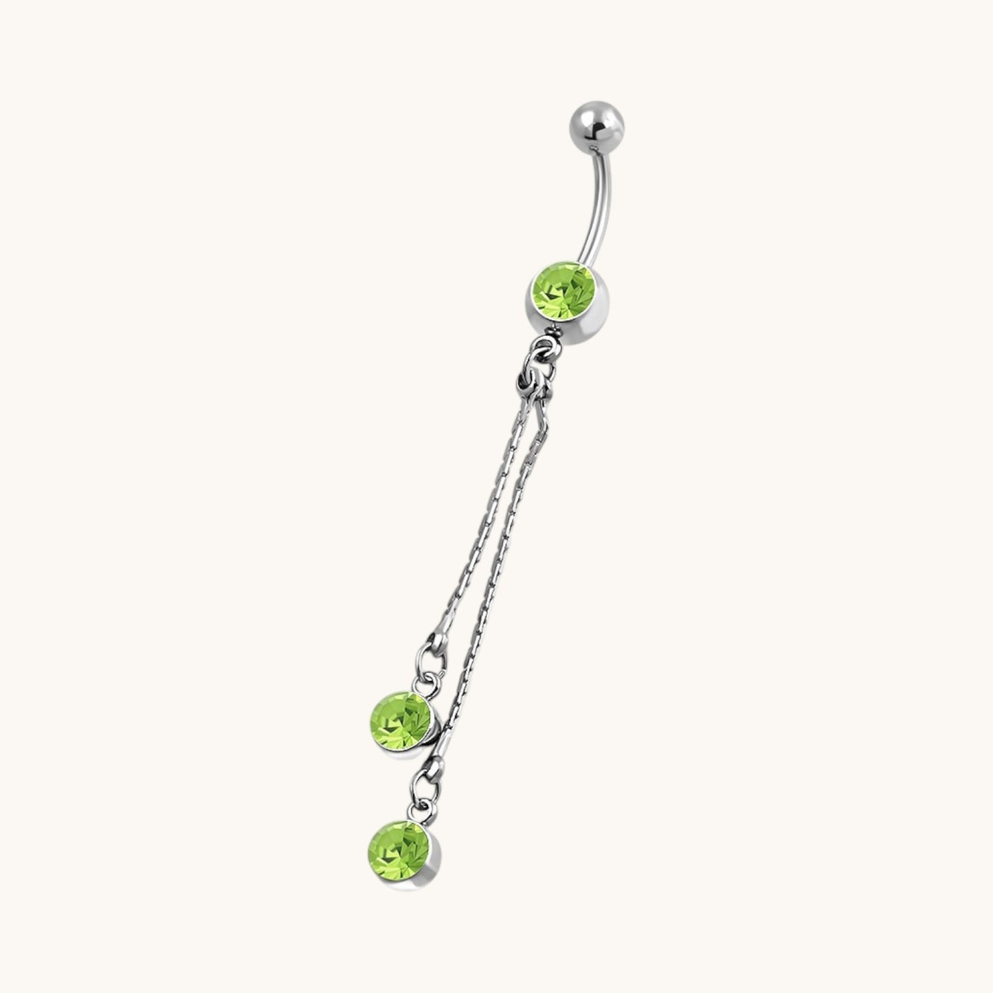 Chaîne de piercing au nombril en acier et zircon vert