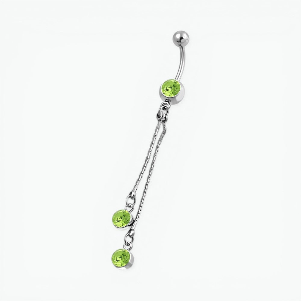 Chaîne de piercing au nombril en acier et zircon vert