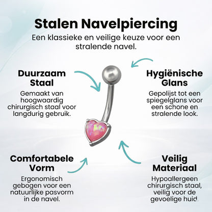 Piercing au nombril en acier et opale rose