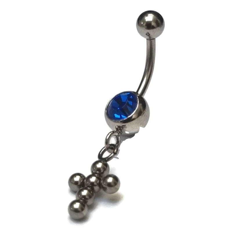 Stalen Navelpiercing Met Blauwe Steen