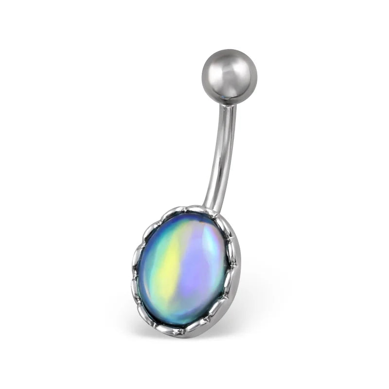 Multikleur Stalen Navelpiercing Met Regenboogkleurige Steen.