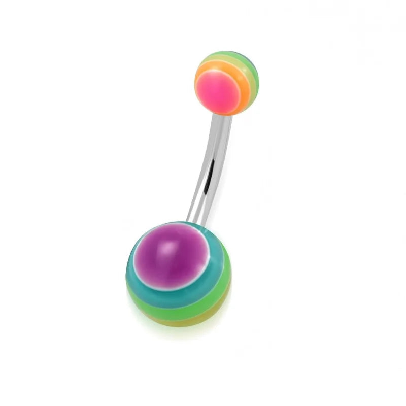 Stalen Navelpiercing Met Regenboog Acryl Balletjes: Kleurrijke Bal Met Metalen Halter.