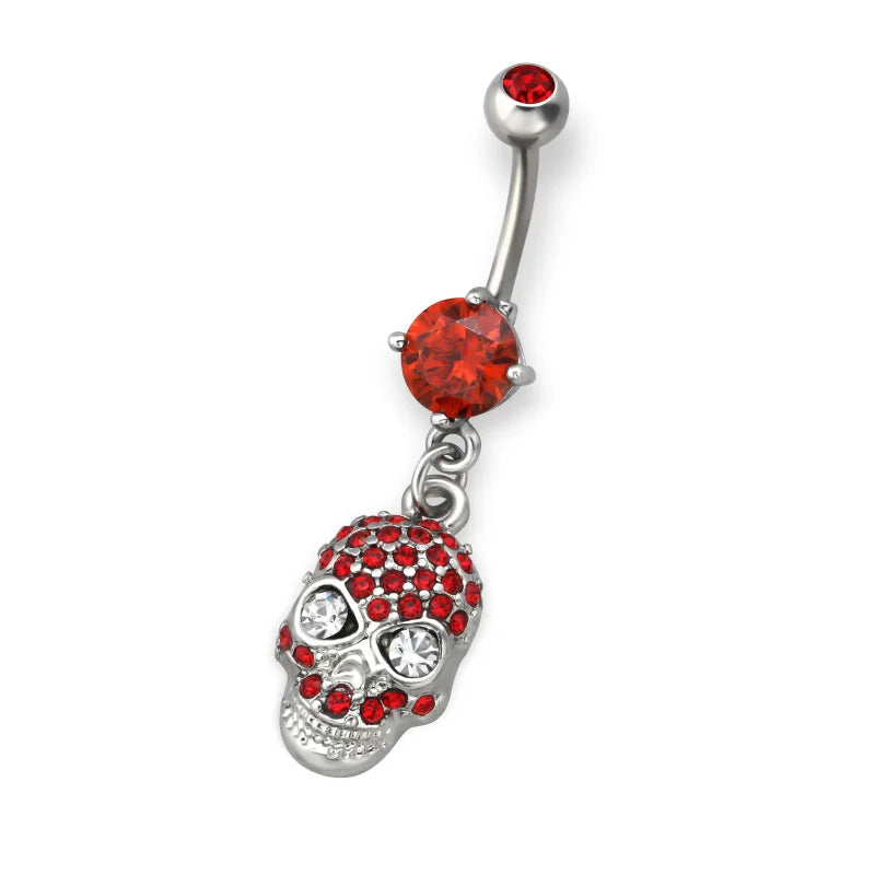 Stalen Navelpiercing Met Hanger Doodshoofd Rood Van Aramat Jewels®