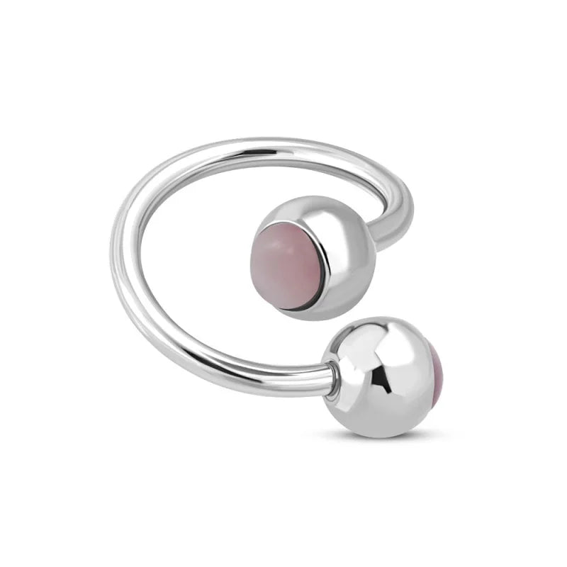 Roze Cat Eye Stalen Spiraal Piercing - Aramat Jewels Met Zilveren Bal En Roze Steen-ring