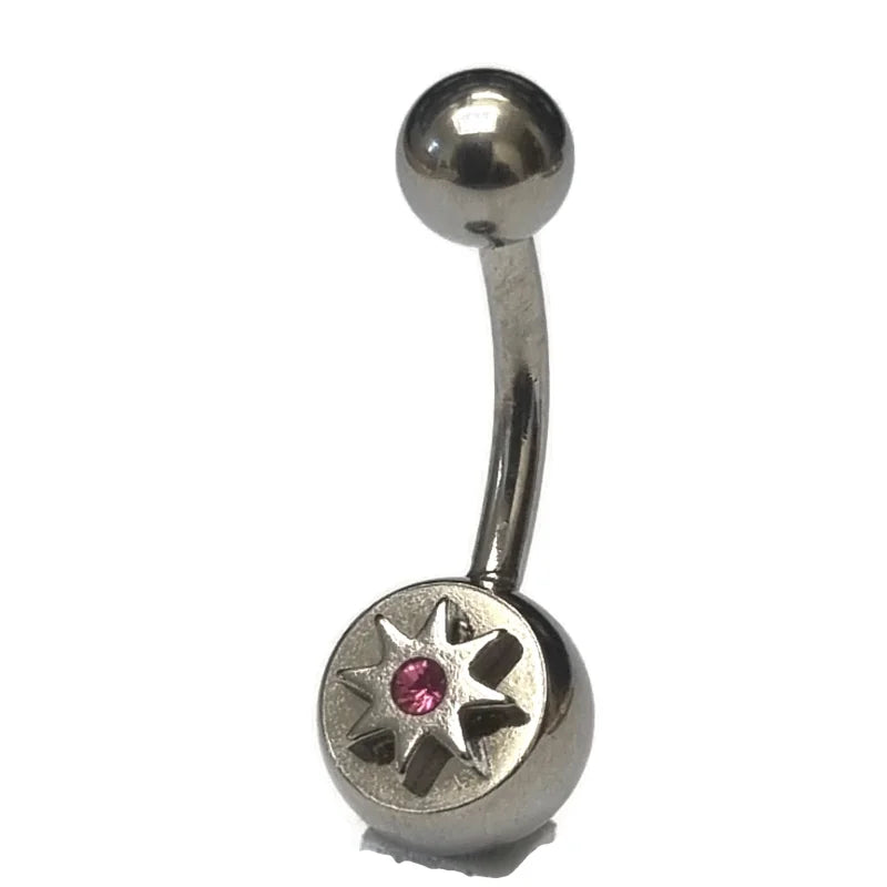 Stalen Navelpiercing Met Roze Ster En Zirkonia Steen - Aramat Jewels®