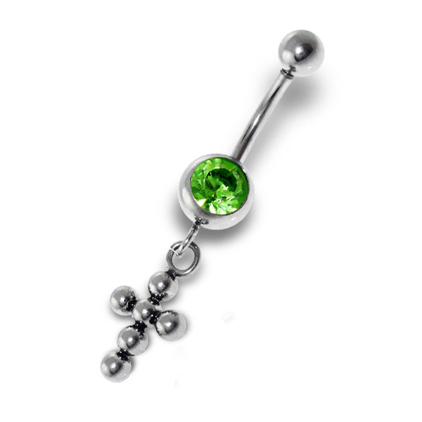 Close-up Van Groene Juweel Navelpiercing Genaamd Stalen Navelpiercing Met Groene Zirkonia