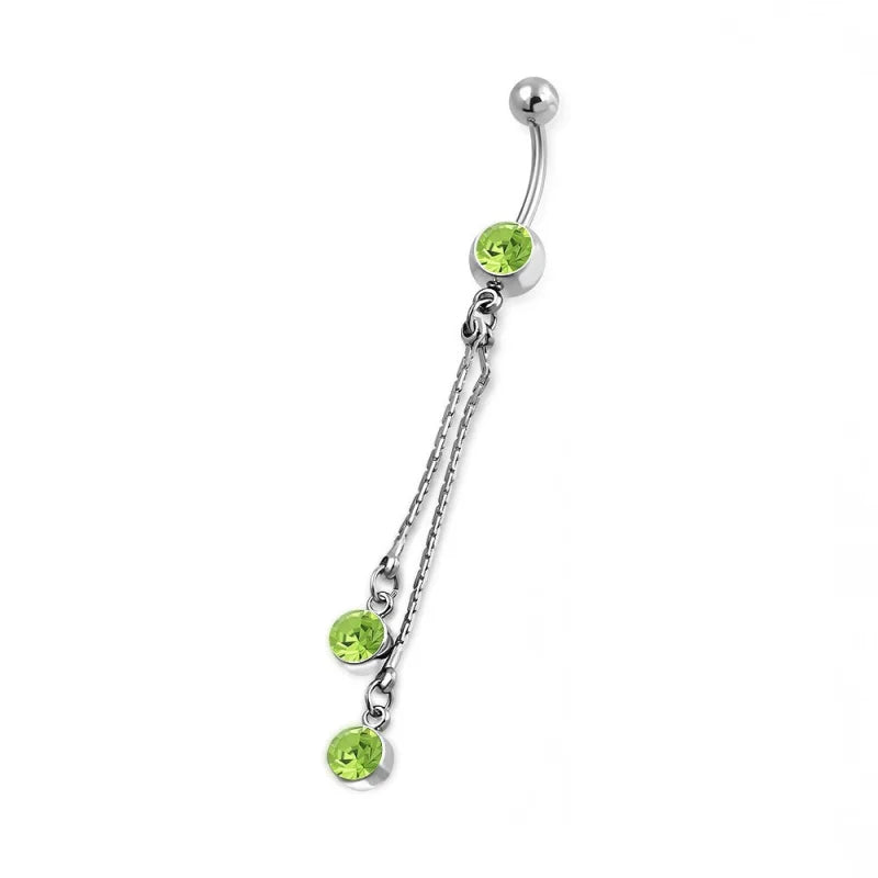 Stalen Navelpiercing Aramat Jewels Met Groene Kristallen - 70mm Lengte