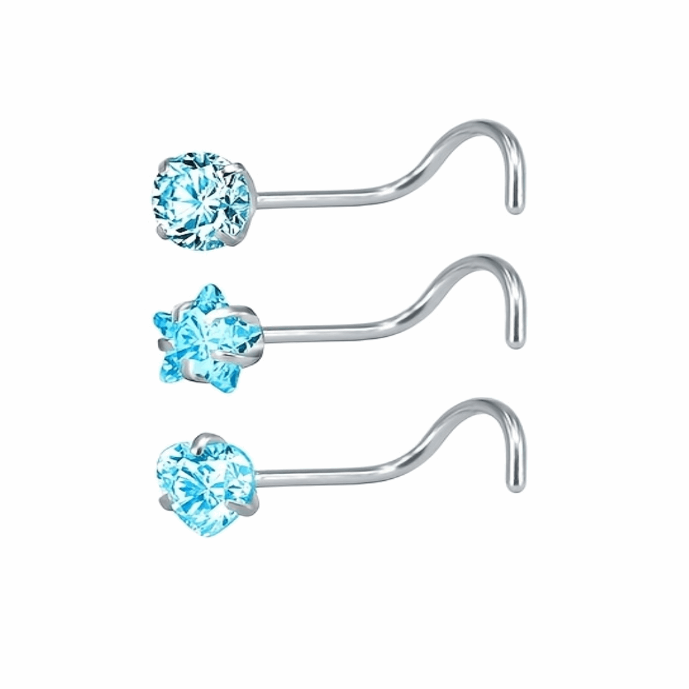 Stalen Neuspiercing Met Blauwe Zirkonia Steentjes - Aramat Jewels®