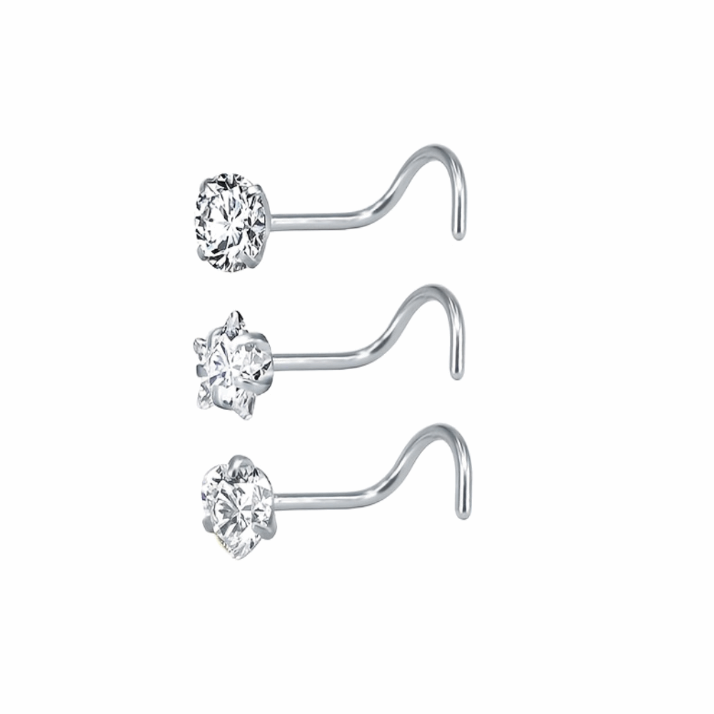 Stalen Neuspiercing Met Zirkonia Steentje - Aramat Jewels® Van Drie Paar Diamanten.