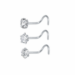 Stalen Neuspiercing Met Zirkonia Steentje - Aramat Jewels® Van Drie Paar Diamanten.