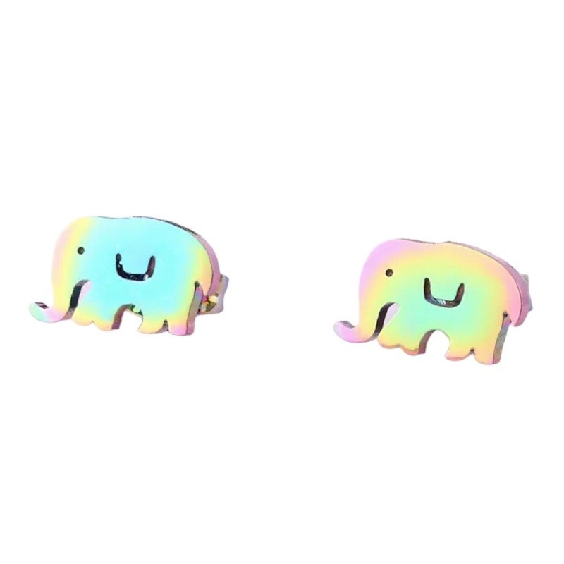 Olifant Oorbellen Regenboogkleurig RVS – 10x6mm – Meisje Dierenoorbellen - oor1043 - Oorbellen kopen# - 10mm - alles - cadeau