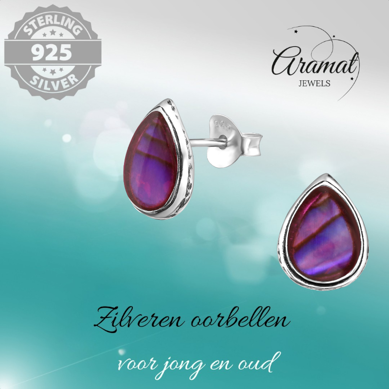 Zilveren Roze Abalone Oorbellen 10x8 mm