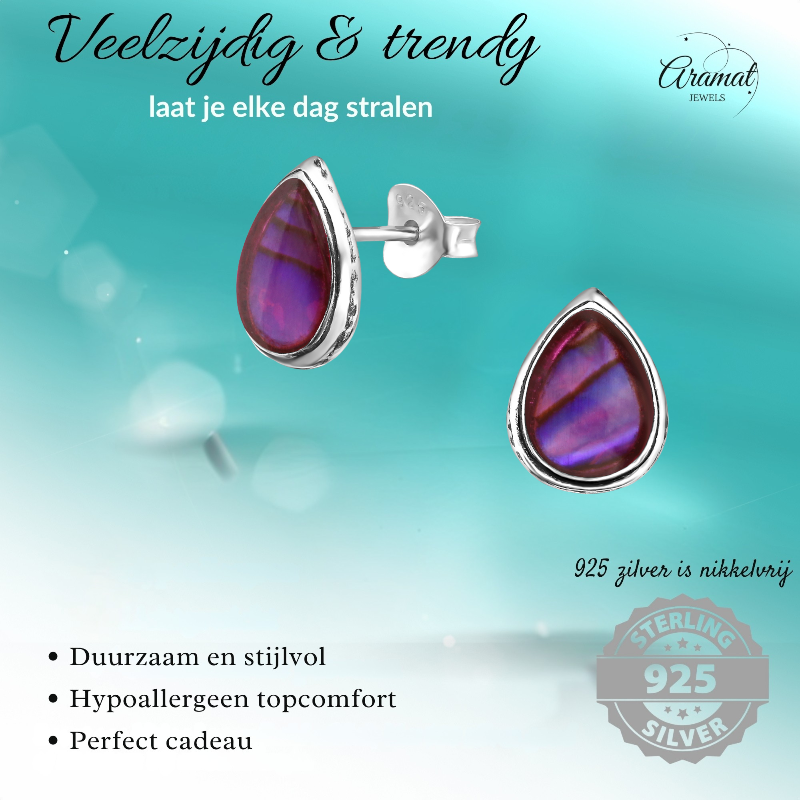 Zilveren Roze Abalone Oorbellen 10x8 mm
