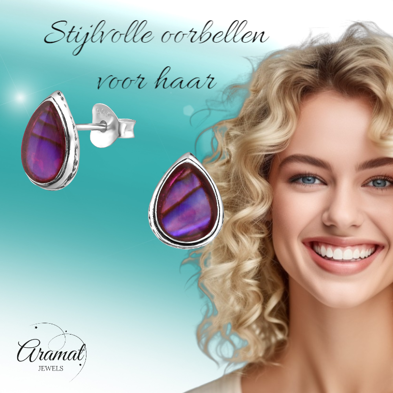 Zilveren Roze Abalone Oorbellen 10x8 mm