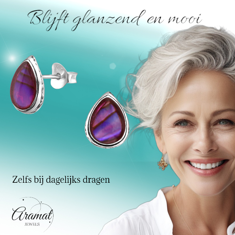 Zilveren Roze Abalone Oorbellen 10x8 mm
