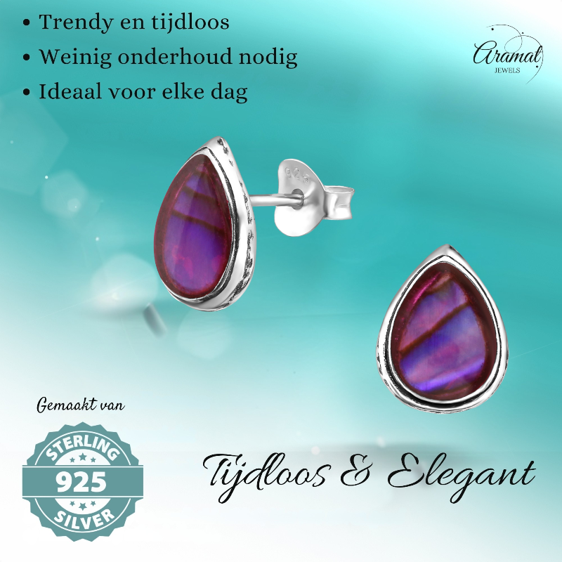 Zilveren Roze Abalone Oorbellen 10x8 mm