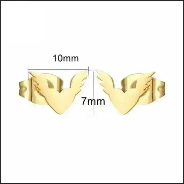 Gouden duifvormige oorbellen met maataanduiding.