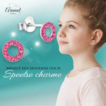 Zilveren open cirkel oorbellen roze kristal