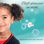 Zilveren open cirkel oorbellen aqua blauw