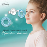 Zilveren open cirkel oorbellen aqua blauw