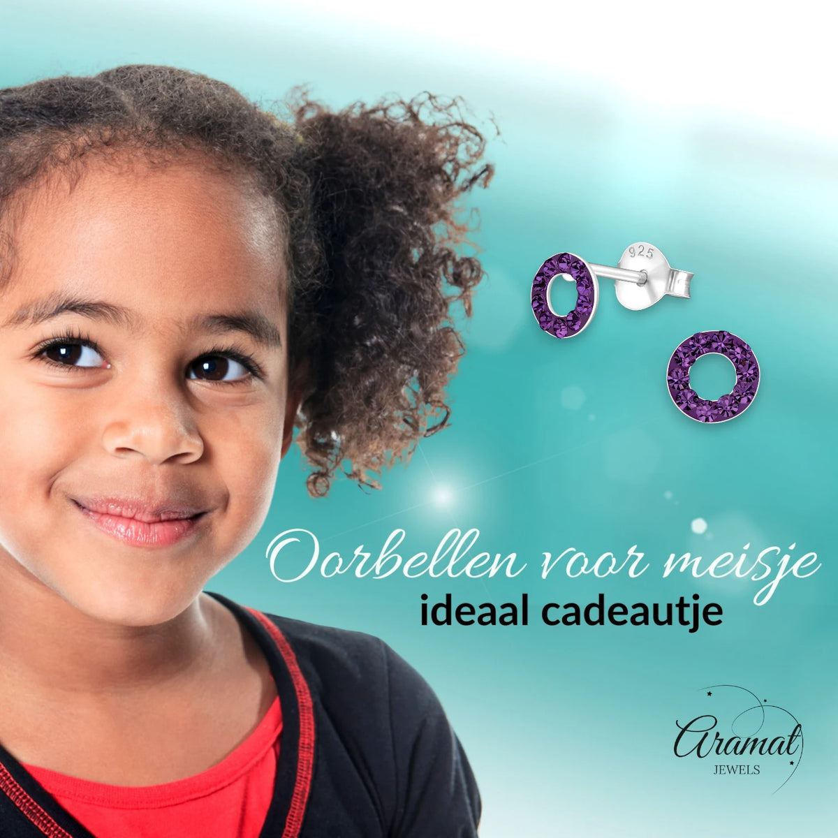 Open cirkel oorbellen paars kristal 925 zilver